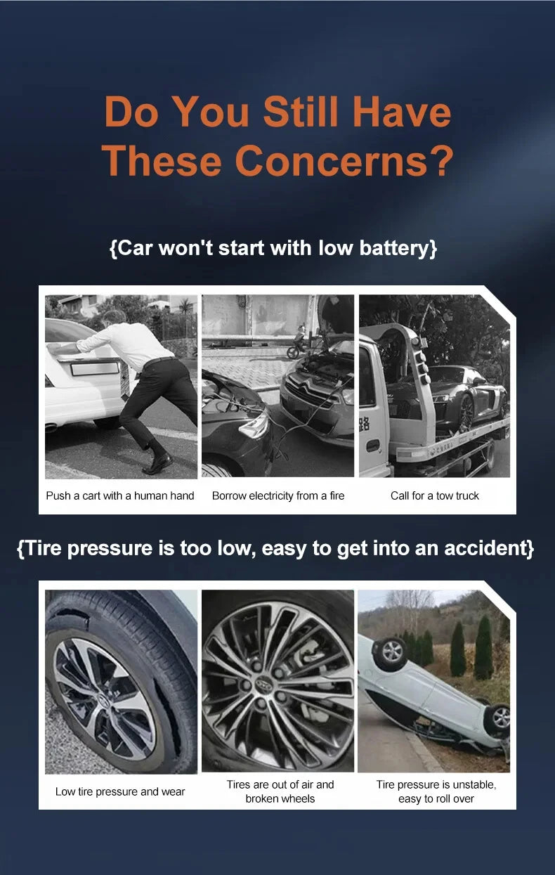 12V Car Jump Starter 4 In 1 Car And Pump Air Compressor