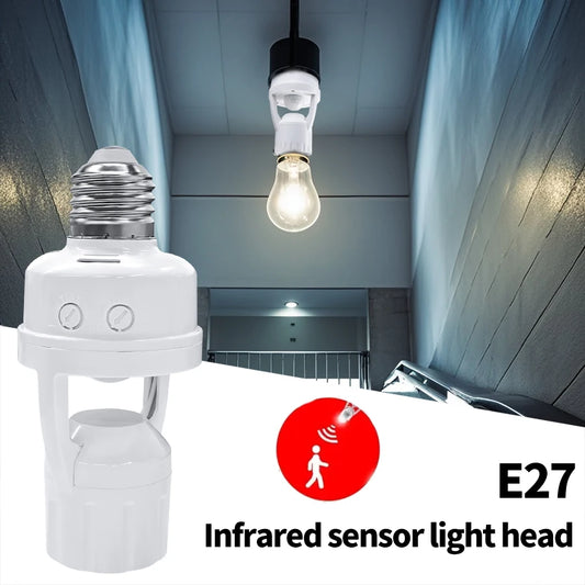 PIR Motion Sensor Light Socket E27 Smart Lamp Bulb Holder Adapter Auto On/Off Light Control Suitable for Garage Basement Porch